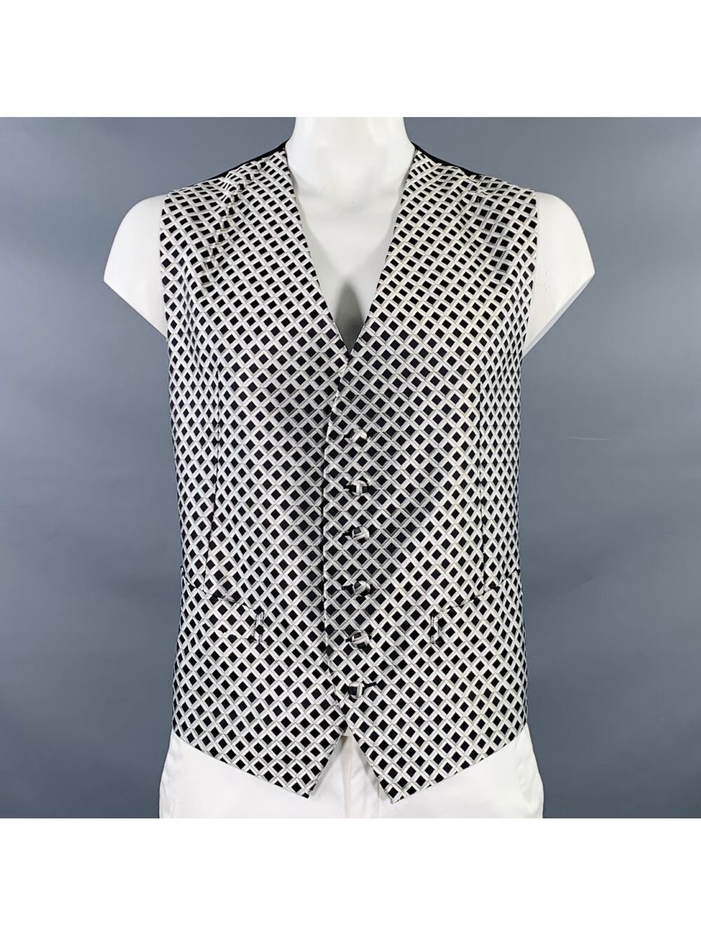 ROBERT TALBOTT PROTOCOL Size XL Black White Grey Diamond Jacquard Vest